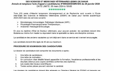 Appel Candidature Pour Le Recrutement Dassistants Leismv De Dakar